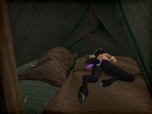 Satyroi and Cherno in a tent